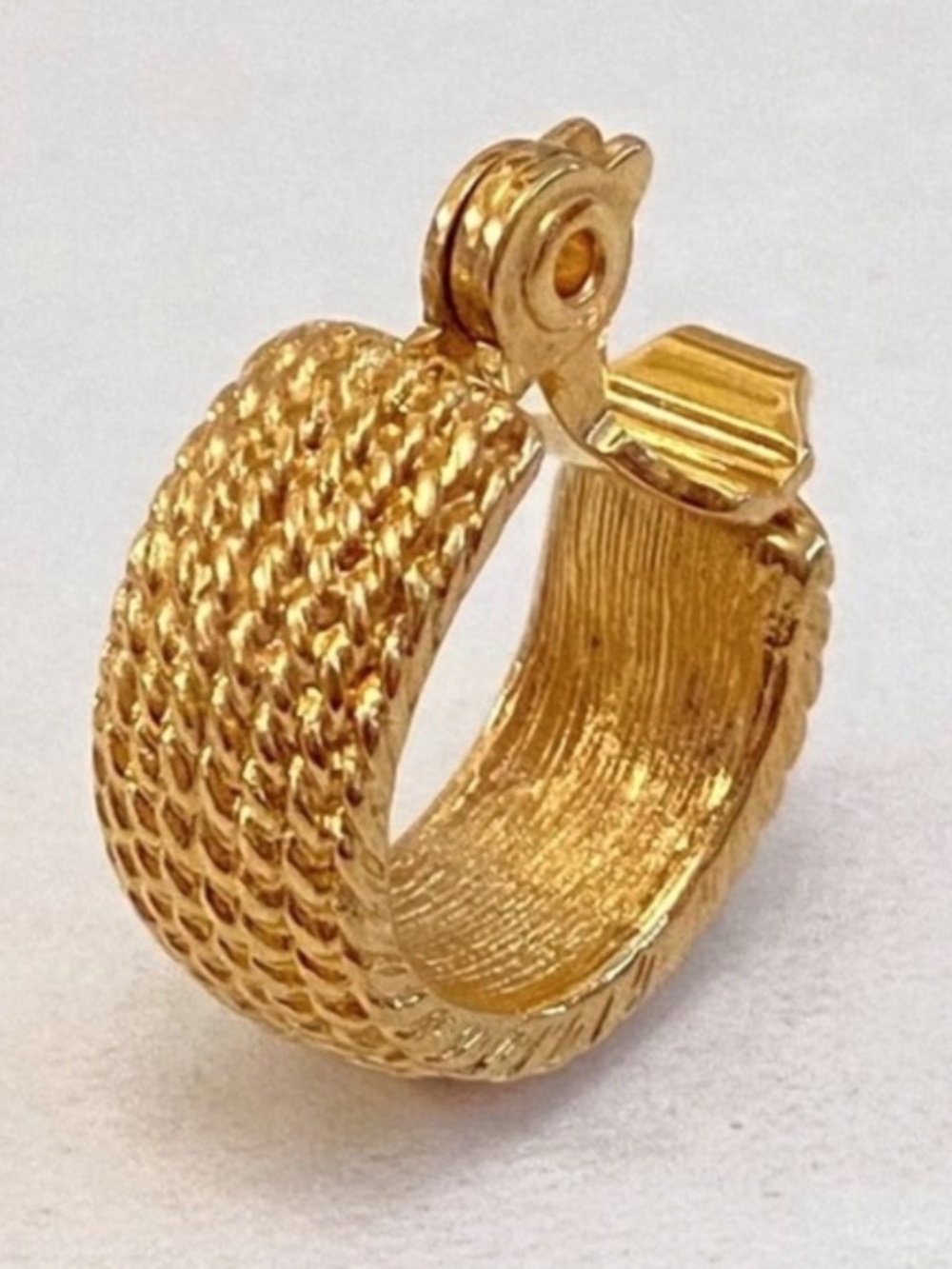 Vintage Monet Gold Tone Textured Hoop Single Earring Clip On